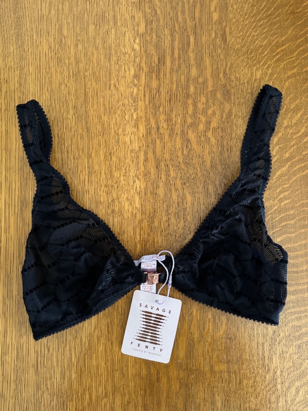 Savage X Fenty Flocked Logo Bralette Black Size M Medium NWT